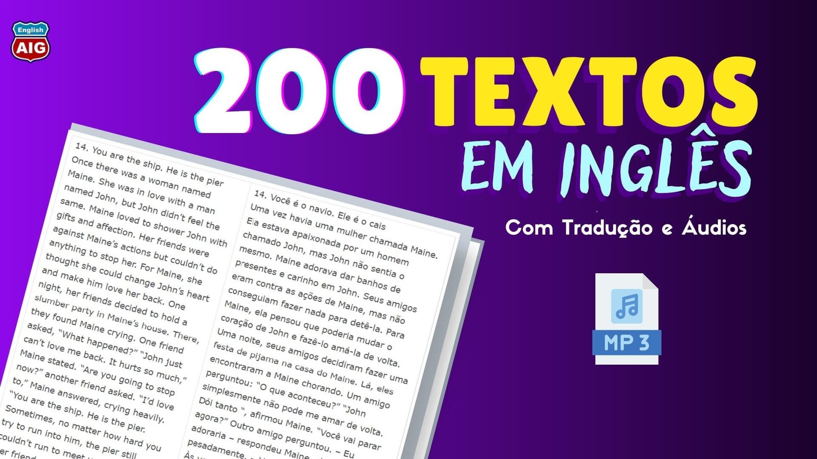 200 Textos em Inglês com tradução e Áudio